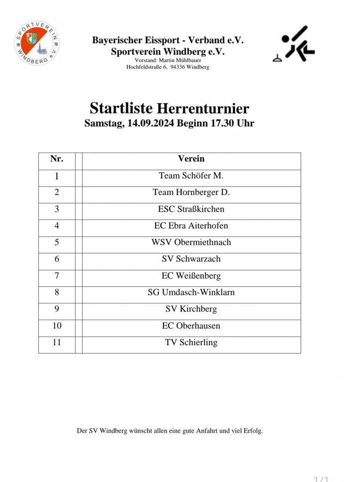 Startliste Herren Samstag