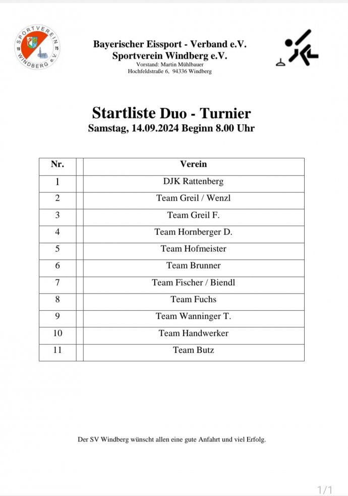 Startliste DUO Samstag